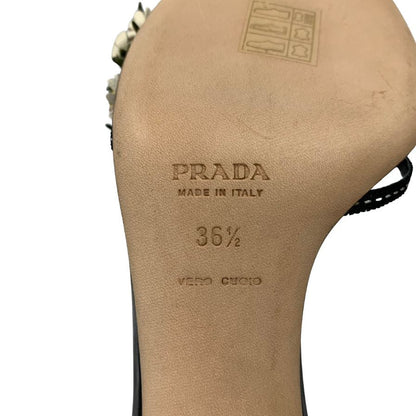 プラダ ヒールサンダル 立体花 ブラック レディース サイズ36.5 PRADA 約23.0cm【AFD9-2】