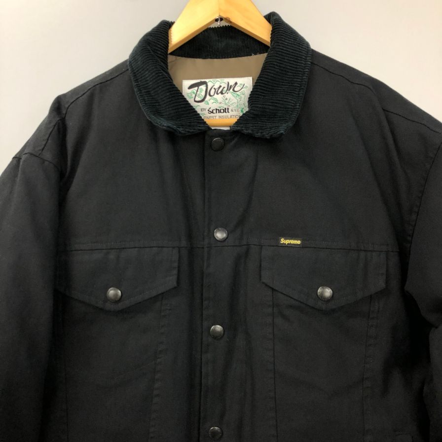 美品◆シュプリーム×ショット キャンバス ダウン トラッカー ジャケット メンズ ブラック サイズ L Supreme×Schott 【AFA17】