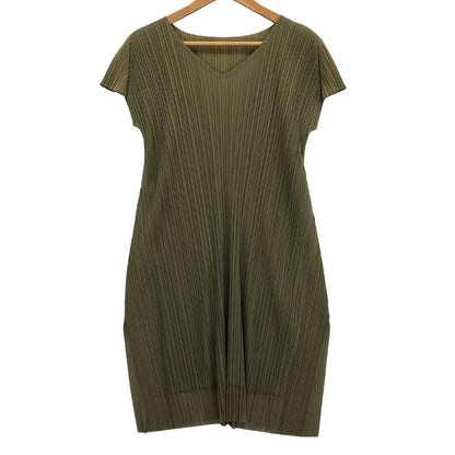 極美品◆プリーツプリーズ チュール レイヤード ワンピース カーキ サイズ3 レディース PP33-JT626 PLEATS PLEASE ISSEY MIYAKE 【AFB38】