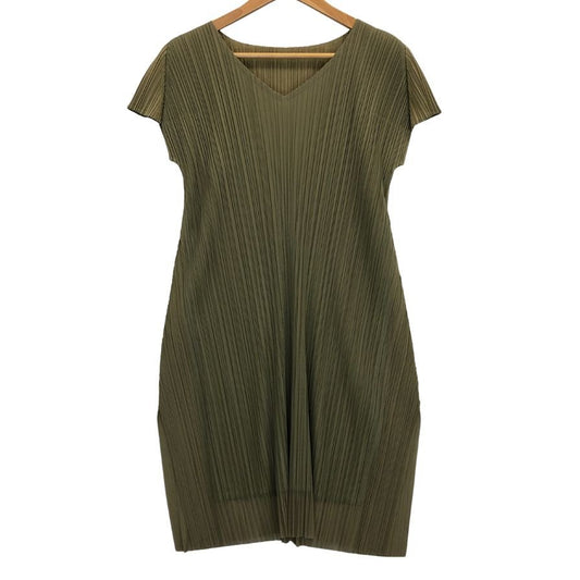 極美品◆プリーツプリーズ チュール レイヤード ワンピース カーキ サイズ3 レディース PP33-JT626 PLEATS PLEASE ISSEY MIYAKE 【AFB38】