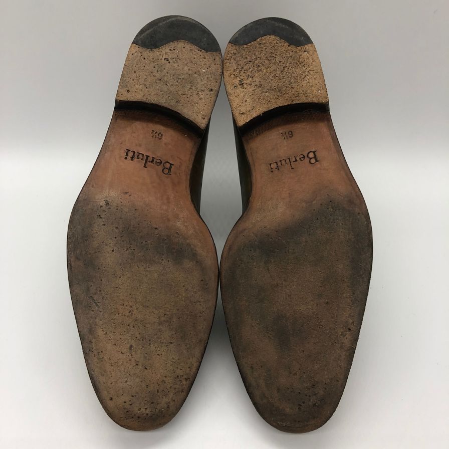 ベルルッティ レザーシューズ プレーントゥ シングルモンク カーフ パティーヌ メンズ グリーン系 サイズUK6.5 Berluti 約25.5cm【PTM4】
