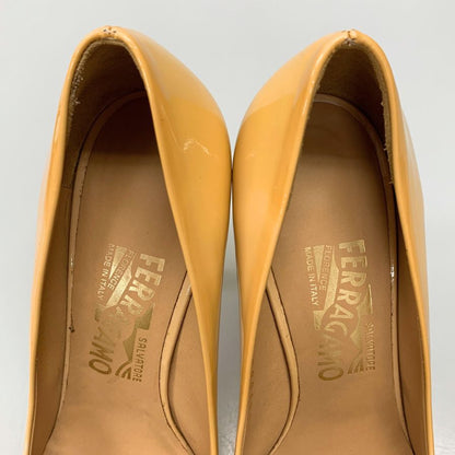 サルヴァトーレ フェラガモ パンプス ヒール ヴァラリボン エナメル レディース サイズ6.5 イエロー系 Salvatore Ferragamo 約25.0cm【AFD3】