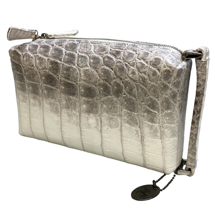 ノーブランド クラッチバッグ JRA鑑定品 クロコダイル レザー 手持ち セカンド グレー【AFE3】