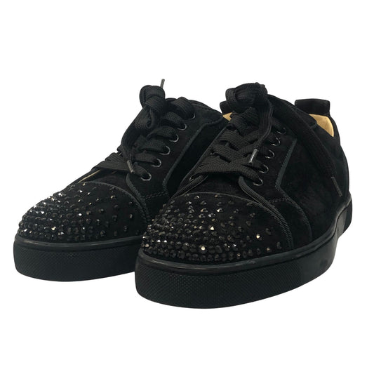 クリスチャンルブタン スニーカー べロア ラインストーン スタッズ メンズ ブラック サイズ40  Christian Louboutin 約25.0cm【AFD40】