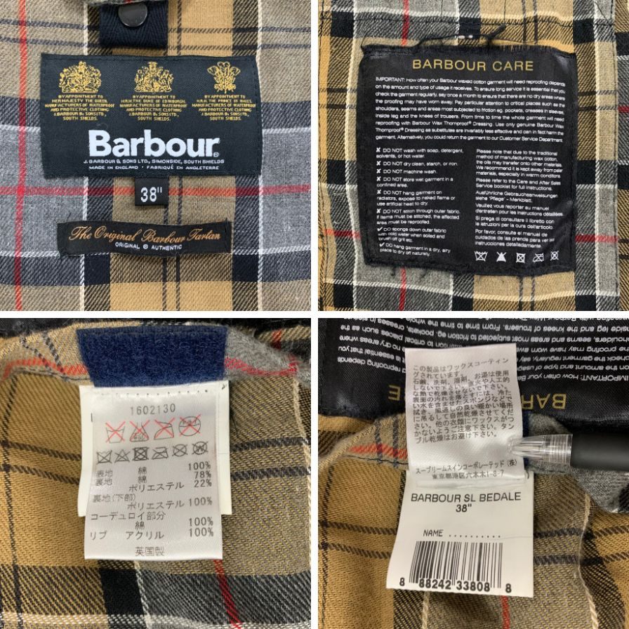 極美品◆バブアー オイルドジャケット ビデイル SL ライナー付 ブラック メンズ サイズ38 Barbour BEDALE 【AFA5】