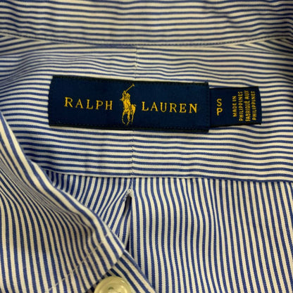 美品◆ラルフローレン シャツ ストライプ ロゴ刺繍 コットン ブルー系 メンズ サイズSP RALPH LAUREN 【AFB11】