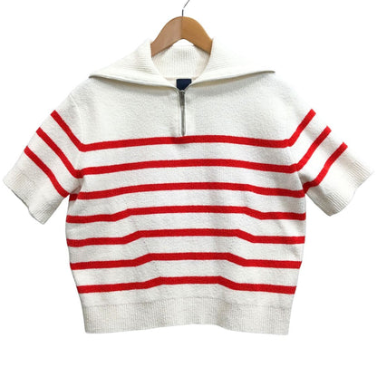 美品◆ジュンジェイ 半袖ニットポロシャツ ハーフジップ ボーダー レディース サイズ36 JUUN.J 【AFB6】