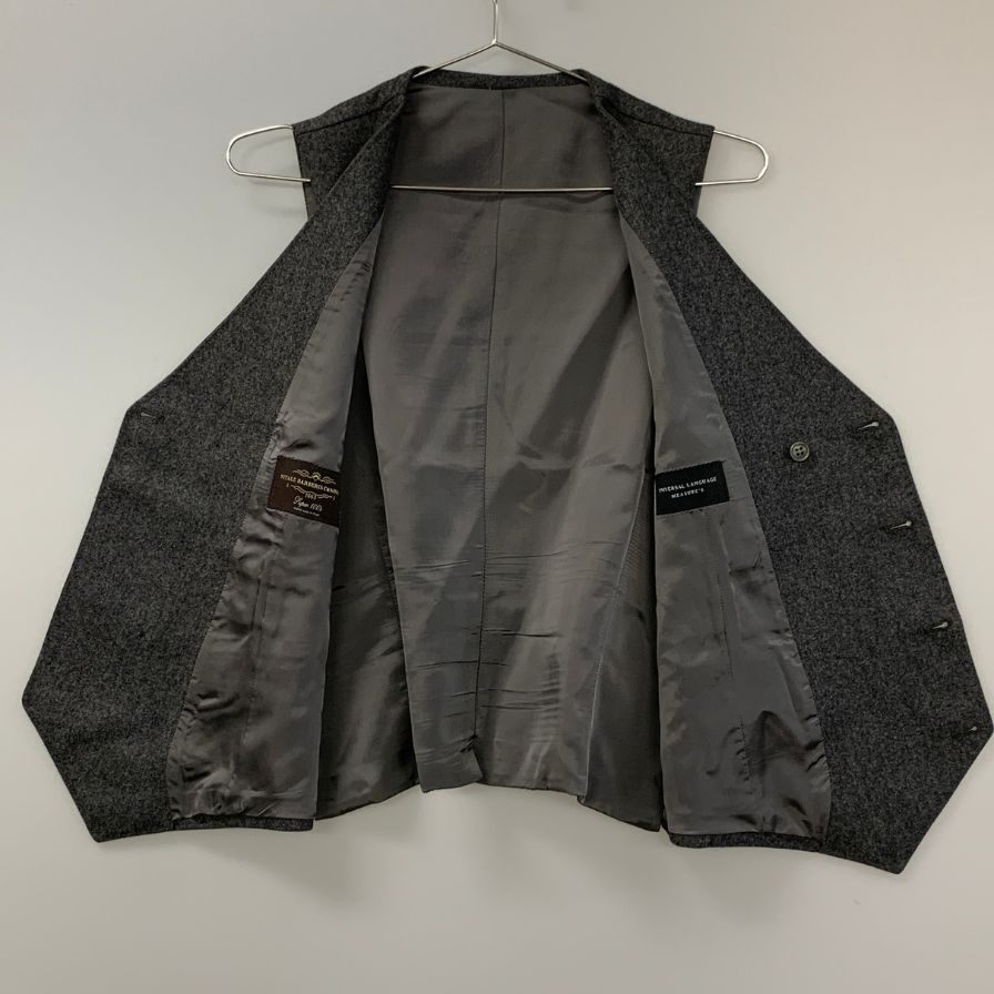 極美品◆ユニバーサルランゲージ ベスト ダブル カノニコ サイズ46 グレー系 メンズ VITALE BARBERIS CANONICO UNIVERSAL LANGUAGE 【AFB11】