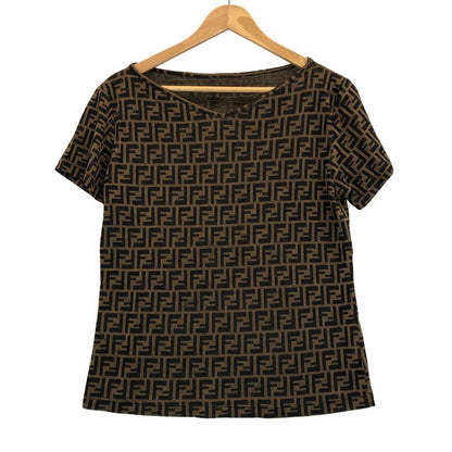 中古◆フェンディ 半袖Tシャツ FF柄 ビンテージ イタリア製 レディース サイズ34インチ ブラウン FENDI 【AFB34】