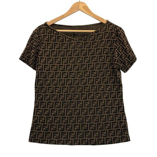 中古◆フェンディ 半袖Tシャツ FF柄 ビンテージ イタリア製 レディース サイズ34インチ ブラウン FENDI 【AFB34】