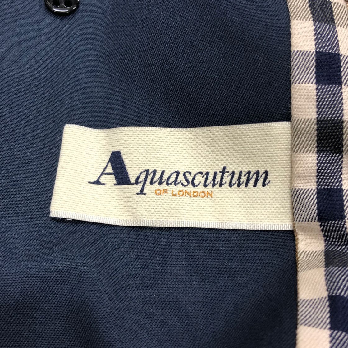 美品◆アクアスキュータム バルカラーコート  イングランド製 メンズ  ネイビー サイズ表記無し Aquascutum 【AFB2】