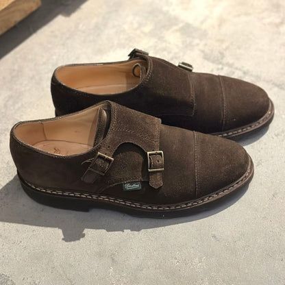 パラブーツ レザーシューズ ダブルモンクストラップ ウィリアム スエード メンズ ブラウン サイズ7.5 Paraboot WILLIAM ビジネスシューズ 約26.0cm【LA】【中古】