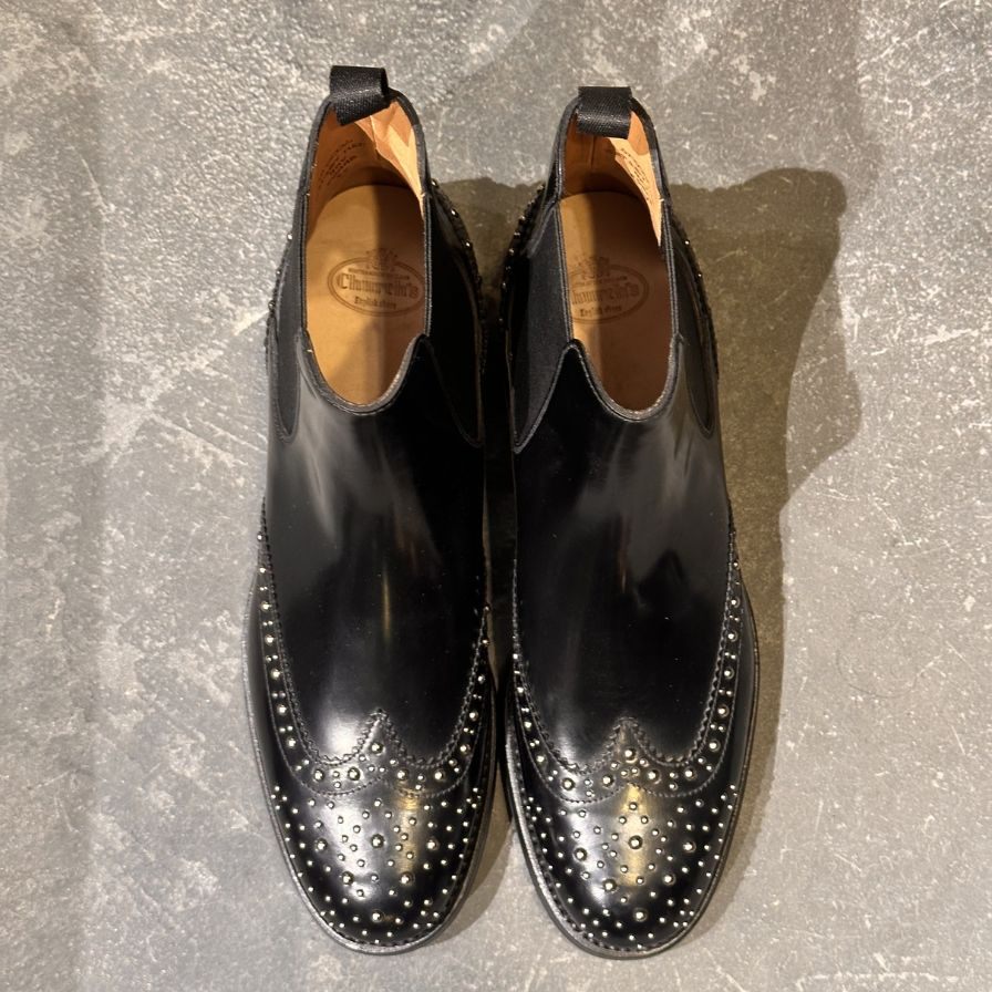 チャーチ ショートブーツ サイドゴア スタッズ ケッツビー KETSBY MET  ポリッシュドバインダーカーフ ブラック サイズ37 Church's ブーツ 約24.0cm【LA】【中古】