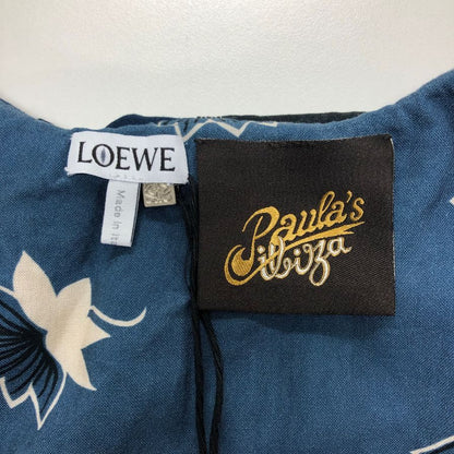 極美品◆ロエベ×パウラズイビザ 半袖ワンピース 総柄 ネイビー レディース サイズ34 LOEWE×Paulas Ibiza 【AFB5】
