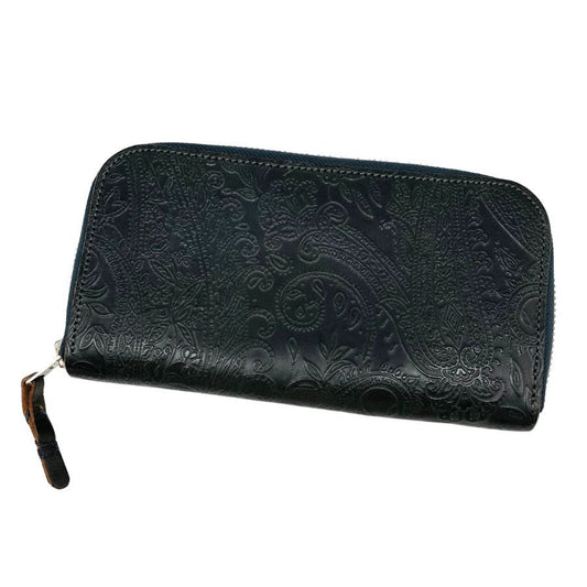 セット 長財布 ROUND FASTENER LONG WALLET PAISLEY 型押し レザー ブルー メンズ SETTO【AFI12】