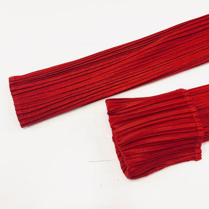 美品◆プリーツプリーズ イッセイミヤケ ロング 長袖 ワンピース PP53JH514 レッド サイズ3 レディース PLEATS PLEASE 【AFB3】