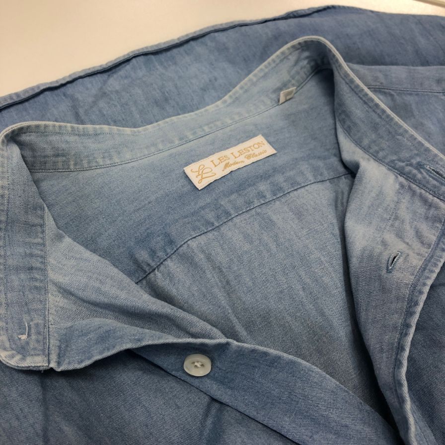 中古◆レスレストン バンドカラー 長袖シャツ メンズ サイズ16 1/4 ブルー LES LESTON 【AFB35】