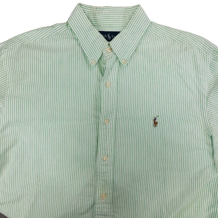 美品◆ラルフローレン ボタンダウンシャツ 90S ストライプ グリーン メンズ サイズ16 1/2 Ralph Lauren 【AFB20】