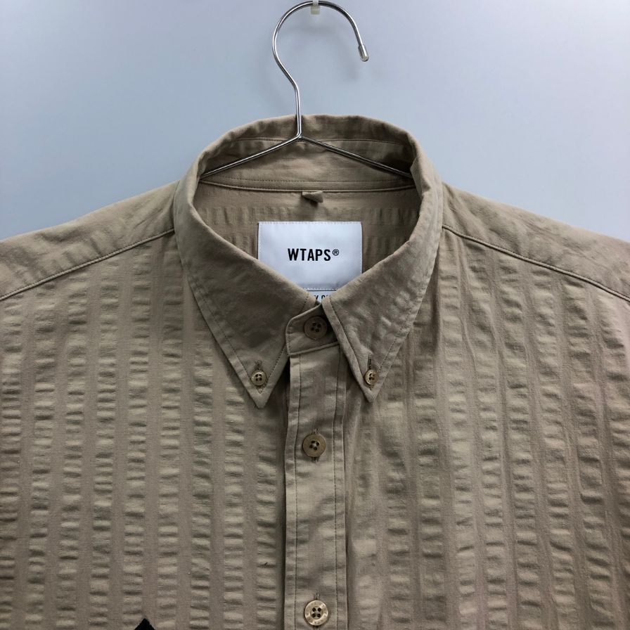極美品◆ダブルタップス 221GWDT-SHM02 ボタンダウン シアサッカー半袖シャツ ベージュ サイズ2 メンズ Wtaps BD SUCKER 【AFB43】