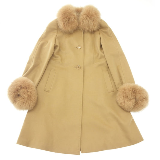 Very good condition◆LORITTI long coat 100% cashmere with fox fur ladies beige size 13 LORITTI [AFB18] 