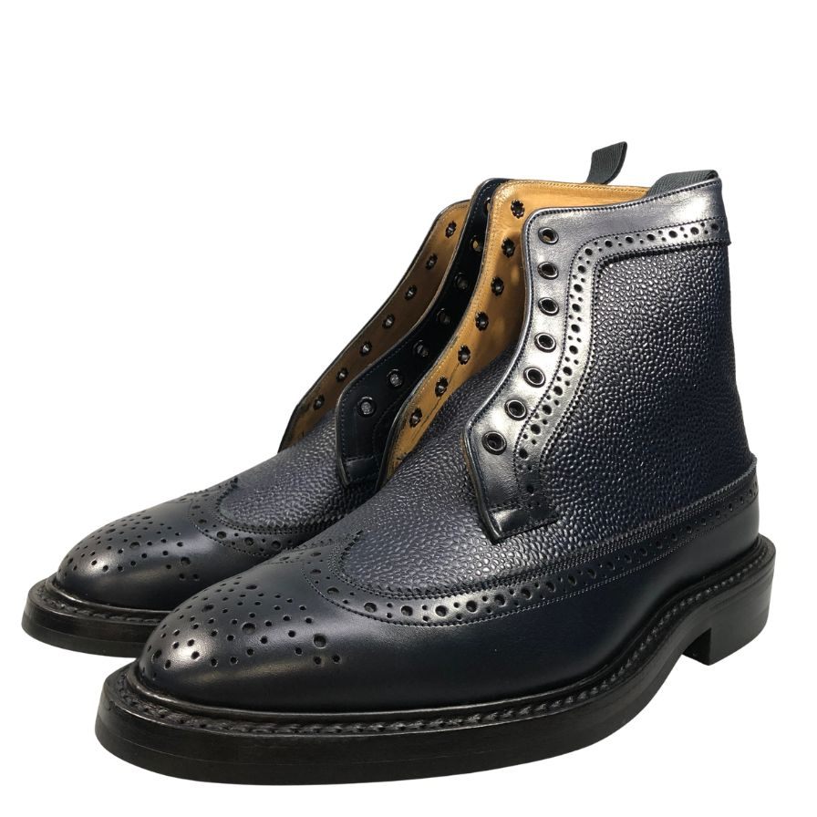 トリッカーズ カントリーブーツ モールトン グレインレザー ウイングチップ 922116 M7819 ネイビー UK8 Tricker’ｓ ビジネスシューズ 約26.5cm【LA】【中古】