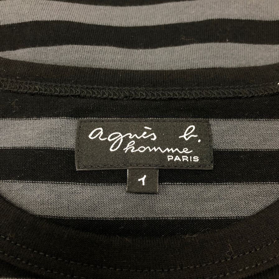 極美品◆アニエスベー オム 長袖Tシャツ ボーダー メンズ サイズ1 agnès b. HOMME 【AFB4】