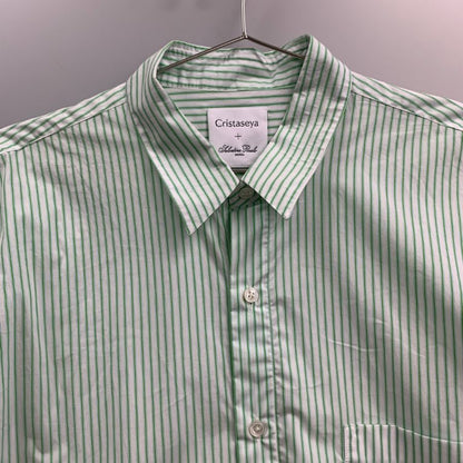 美品◆クリスタセヤ×サルヴァトーレピッコロ シャツ コットン ストライプ グリーン メンズ サイズ1 CristaSeya × Salvatore Piccolo 【AFB11】