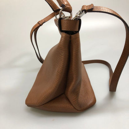 ヒューゴ ボス 牛革 2wayハンドバッグ ターンロック レディース ルーマニア製 ブラウン HUGO BOSS【AFE6】