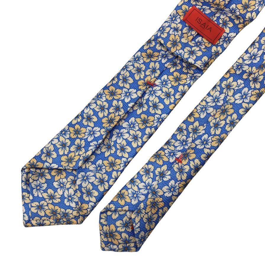 イザイア ネクタイ 花柄 シルクブレンド ブルー系 ISAIA【AFI18】