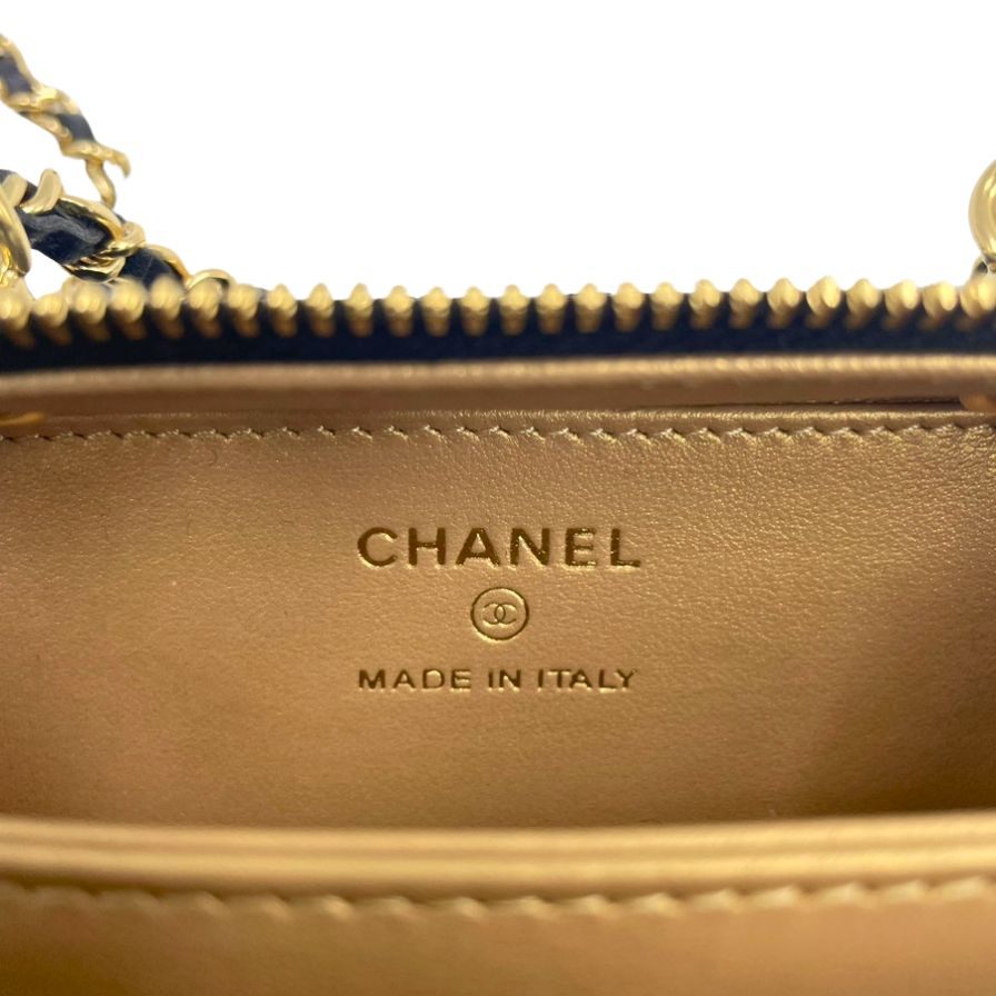 極美品◆シャネル チェーンショルダーケースバッグ マトラッセ アラウンドジップ レディース ゴールド×ブラック CHANEL【同梱不可】【AFI3】