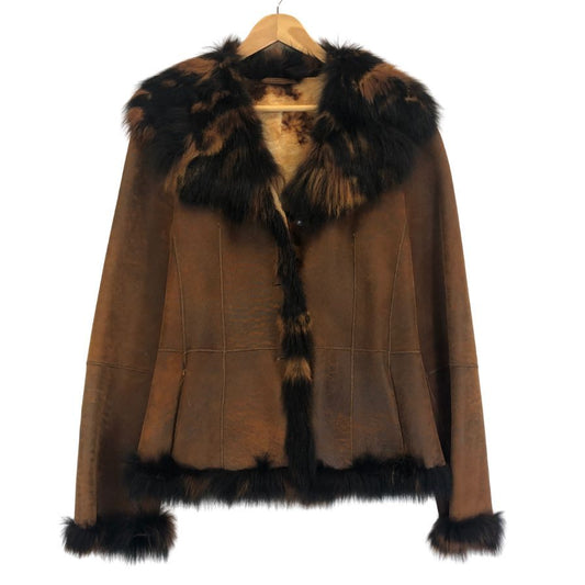 美品◆ローゼンバーグ&レンハート ムートンジャケット ラムスキン ブルーフォックスファー レディース サイズ38 ROSENBERG&LENHART 【AFA10】