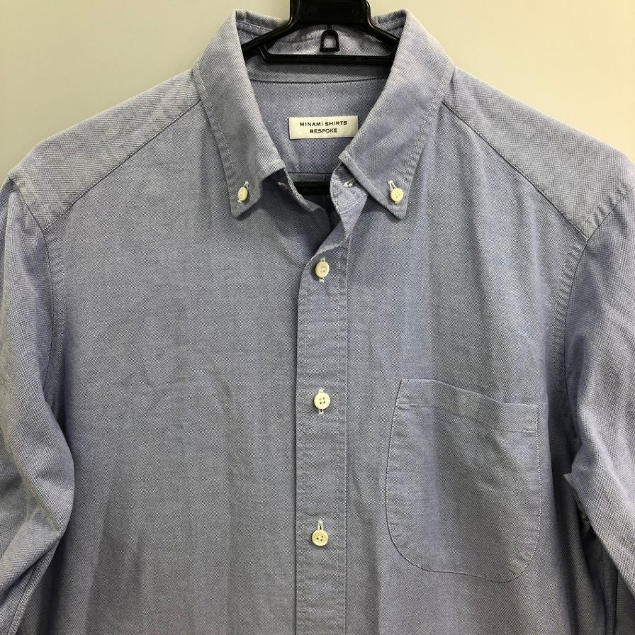 美品◆ミナミシャツ 南シャツ ワイシャツ コットン ビスポーク メンズ サイズ表記無し ブルー系 MINAMI SHIRTS 【AFB7】