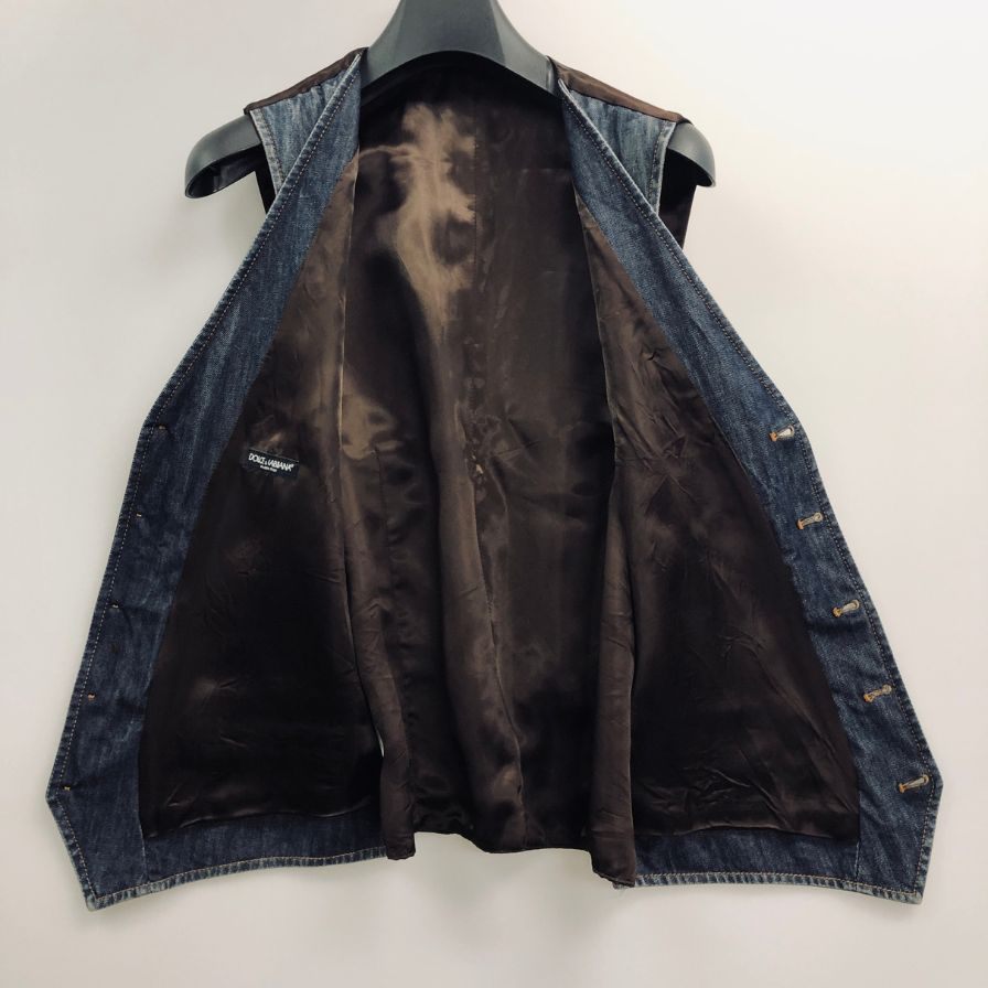 美品◆ドルチェ&ガッバーナ ベスト ジレ デニム ヴィンテージ加工 サイズ50 ブルー系 メンズ DOLCE&GABBANA 【AFB19】