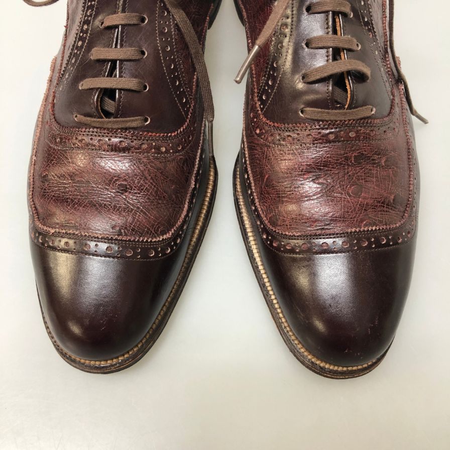 フローシャイム レザーシューズ メダリオン オーストリッチ コンビ ブラウン メンズ サイズ8 FLORSHEIM 約26.0cm【AFC32】