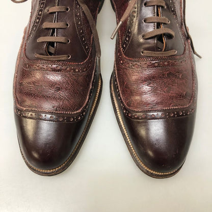 フローシャイム レザーシューズ メダリオン オーストリッチ コンビ ブラウン メンズ サイズ8 FLORSHEIM 約26.0cm【AFC32】