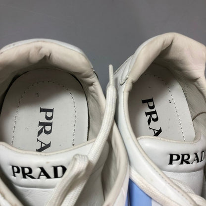 プラダ ドライビングシューズ レザー 505 ホワイト×ブルー レディース サイズ36.5 PRADA 約23.5cm【AFC42】