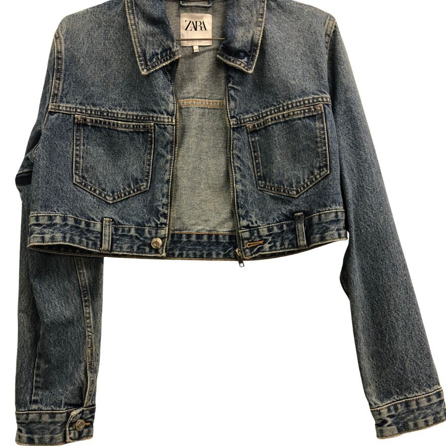 極美品◆ザラ ジップアップデニムジャケット レディース サイズS ZARA 【AFB7】