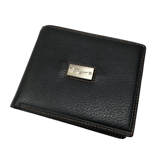 サルバトーレ フェラガモ レザー 二つ折り財布 札入れ シボ ブラック Salvatore Ferragamo【AFI19】
