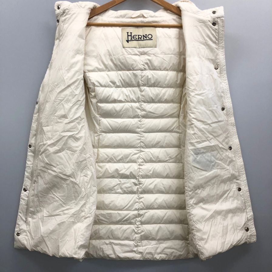 美品◆ヘルノ ロングダウンベスト DONNA ナイロン レディース ホワイト サイズ44 HERNO 【AFA15】