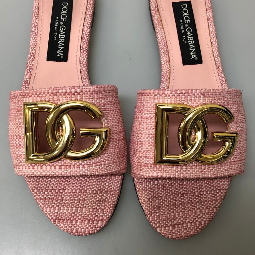ドルチェ＆ガッバーナ スライドサンダル ラフィア ゴールド金具 ピンク サイズ39 レディース DOLCE＆GABBANA 約25.5cm【AFD12】