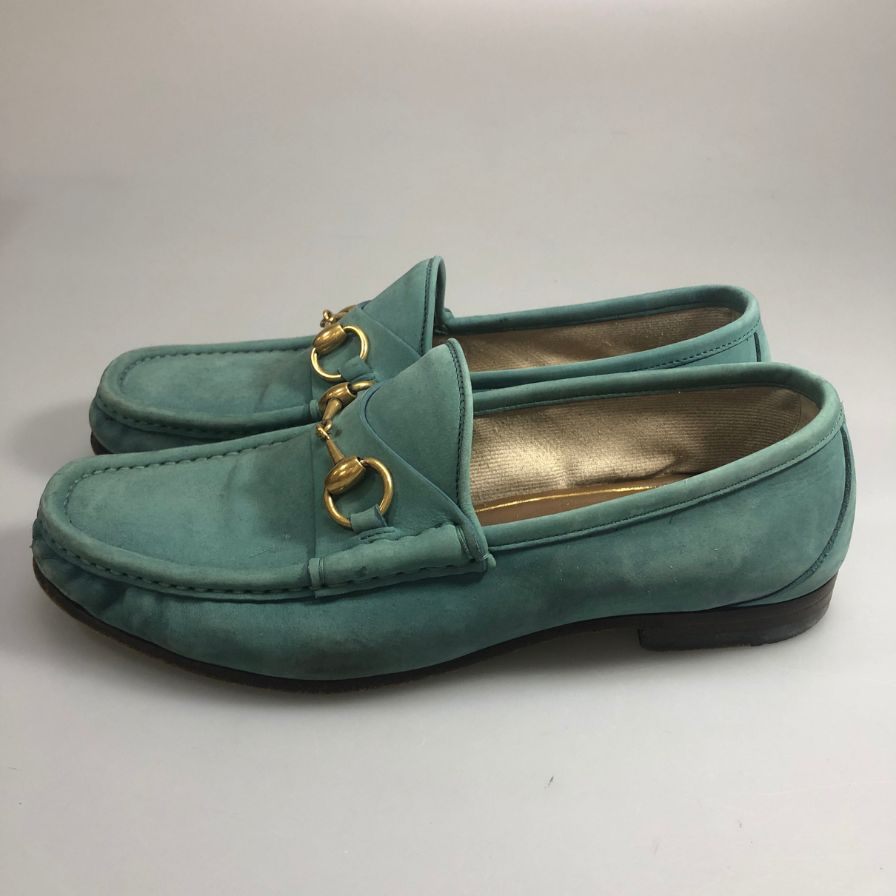 グッチ レザーシューズ ビットローファー ヌバック1953コレクション イタリア製 メンズ サイズ6.5 グリーン系 GUCCI 約25.5cm【AFD3】