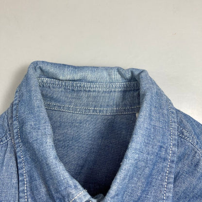 美品◆ブライスランズ×アスコット チャン シャンブレー 長袖シャツ メンズ サイズL ブルー Bryceland's  Ascot Chang 【AFB44】