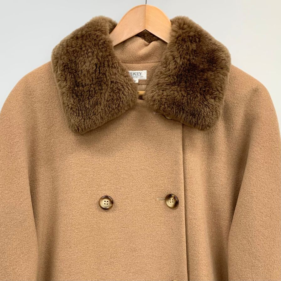 美品◆フォクシー ブティック ロングコート ダブル  カシミア混 レディース サイズF ベージュ FOXEY BOUTIQUE 【AFA19】
