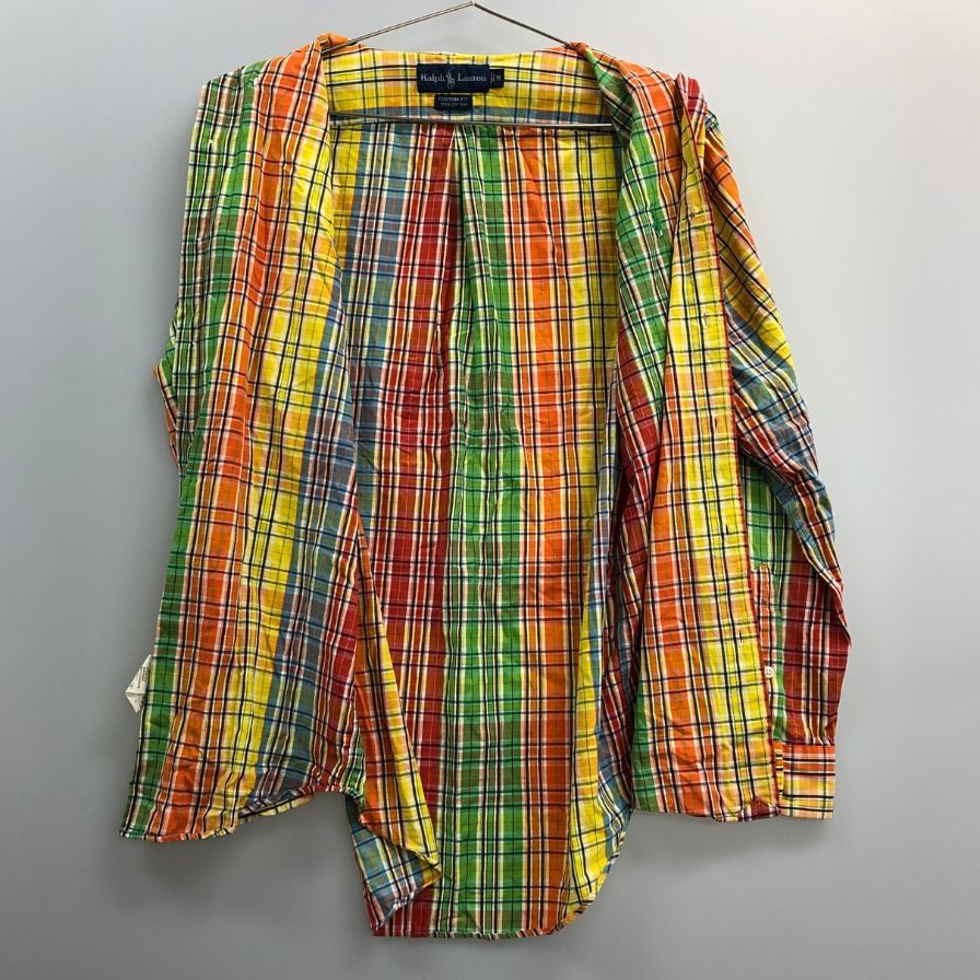 美品◆ラルフローレン ボタンダウンシャツ 90S オールド チェック メンズ サイズM Ralph Lauren 【AFB39】
