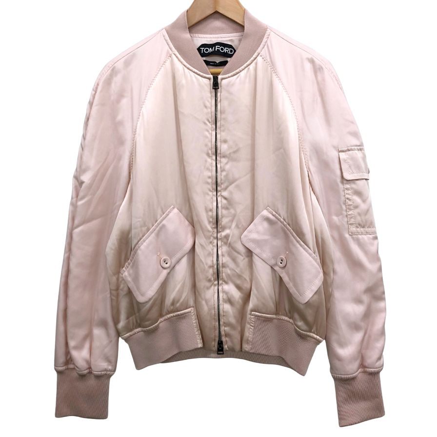 極美品◆トムフォード シルク ブルゾン スタジアムジャンパー イタリア製 レディース サイズ42 ピンク TOMFORD 【AFB48】