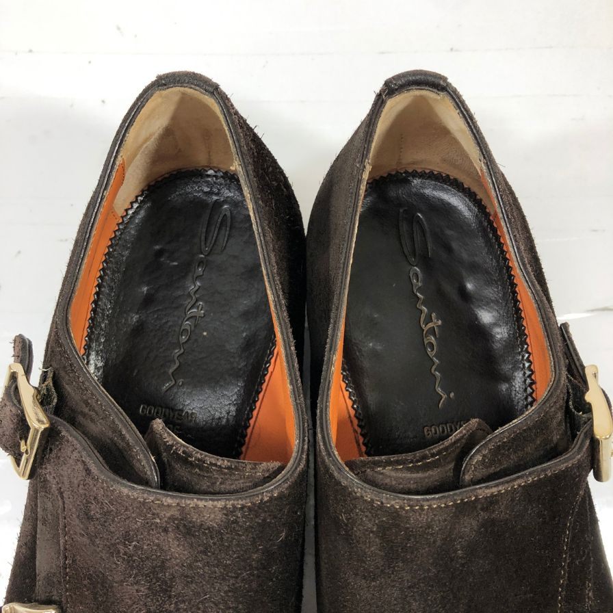 サントーニ レザーシューズ キャップトゥ ダブルモンク 14304 スエード ブラウン メンズ サイズUK5.5 Santoni 約24.0cm【AFD9-2】