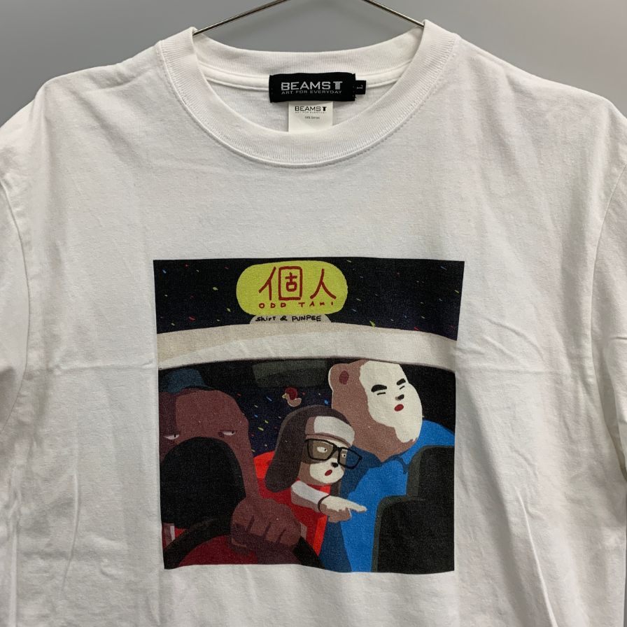 極美品◆ビームスティー Tシャツ 別注オッドタクシー スカートとPUNPEE ホワイト メンズ サイズL BEAMST ODDTAXI 【AFB1】