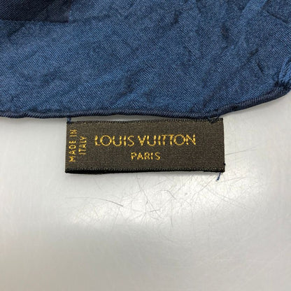 ルイヴィトン スカーフ 100% シルク モノグラム フリンジ 総柄 ネイビー LOUIS VUITTON【AFB49】