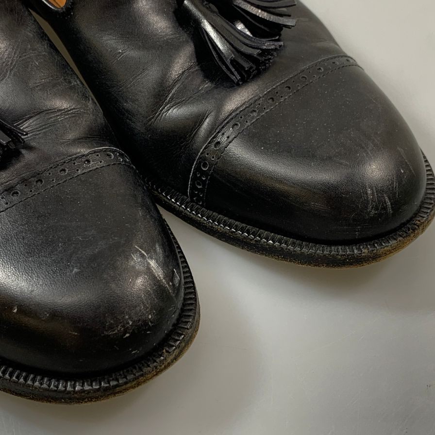 フェラガモ タッセルローファー UG12030 パンチドキャップトゥ カーフ ブラック サイズUK8.5 2E メンズ Salvatore Ferragamo 約27.5cm【AFC6】