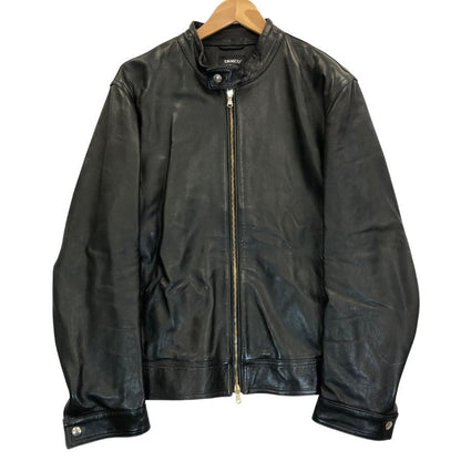 極美品◆エンメティ シングルライダースジャケット ジップアップ ラムスキン ブラック サイズ52 EMMETI 【AFG1】